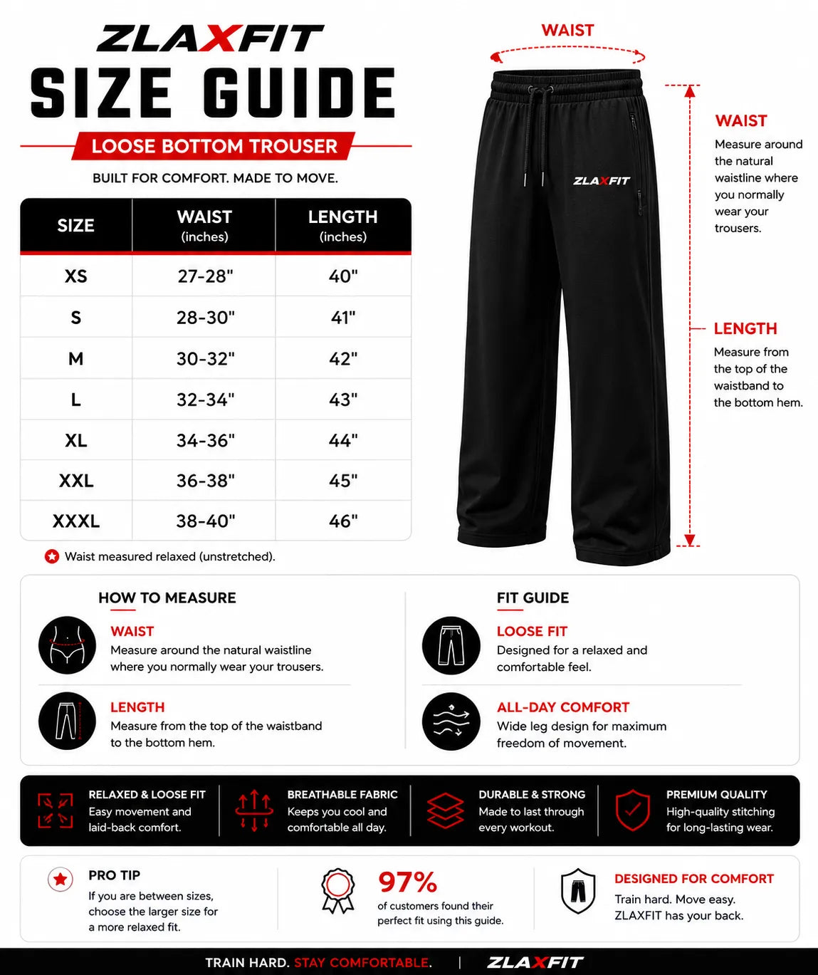 Dragon X Joggers Size Guide