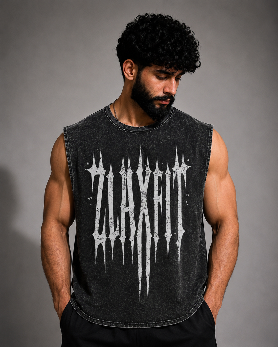 Black acid wash cropped tank top for workouts