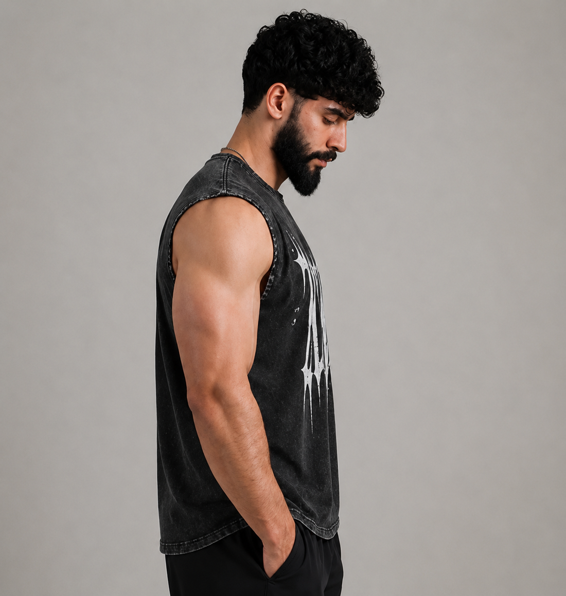 Men’s sleeveless acid wash gym tank by Zlaxfit
