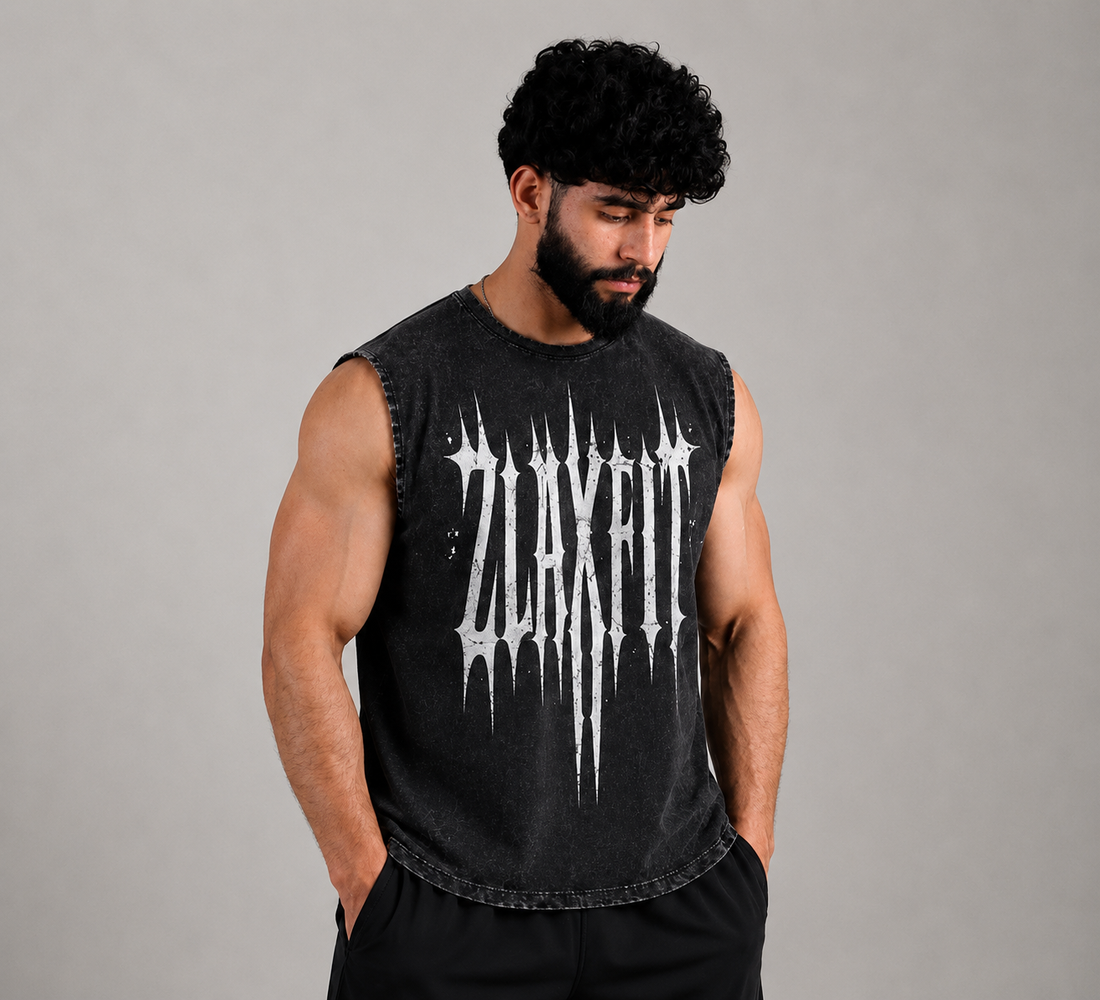 Zlaxfit acid wash cropped tank for gym and streetwear