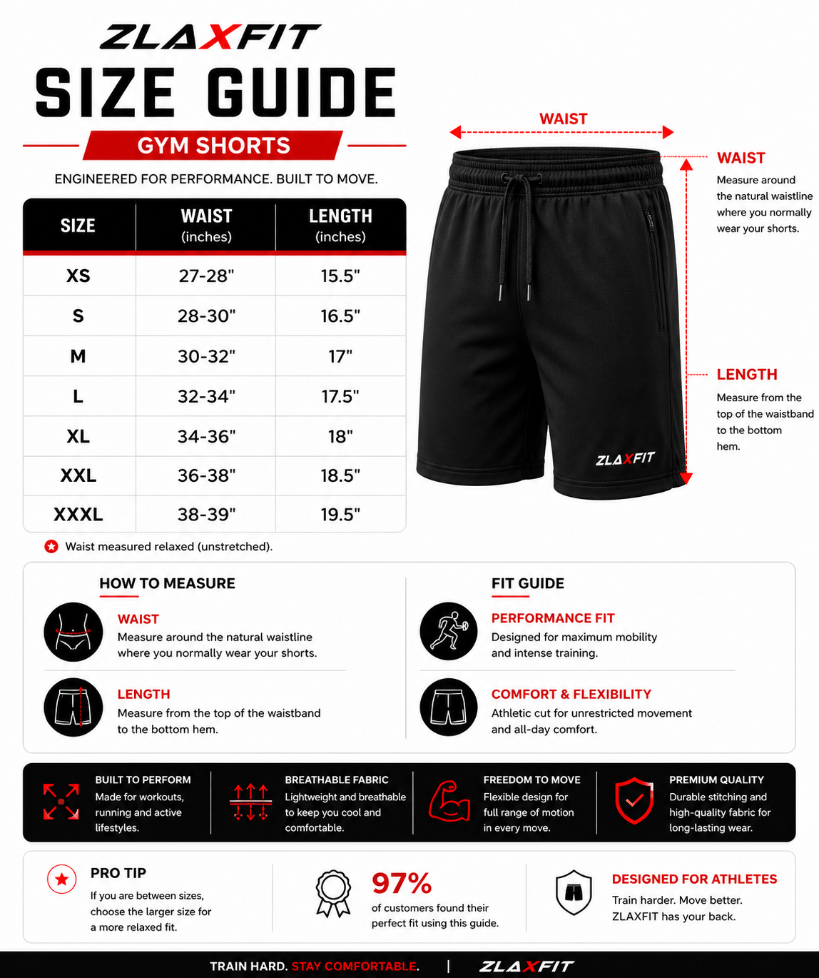 Batman Shadow Shorts Size Guide