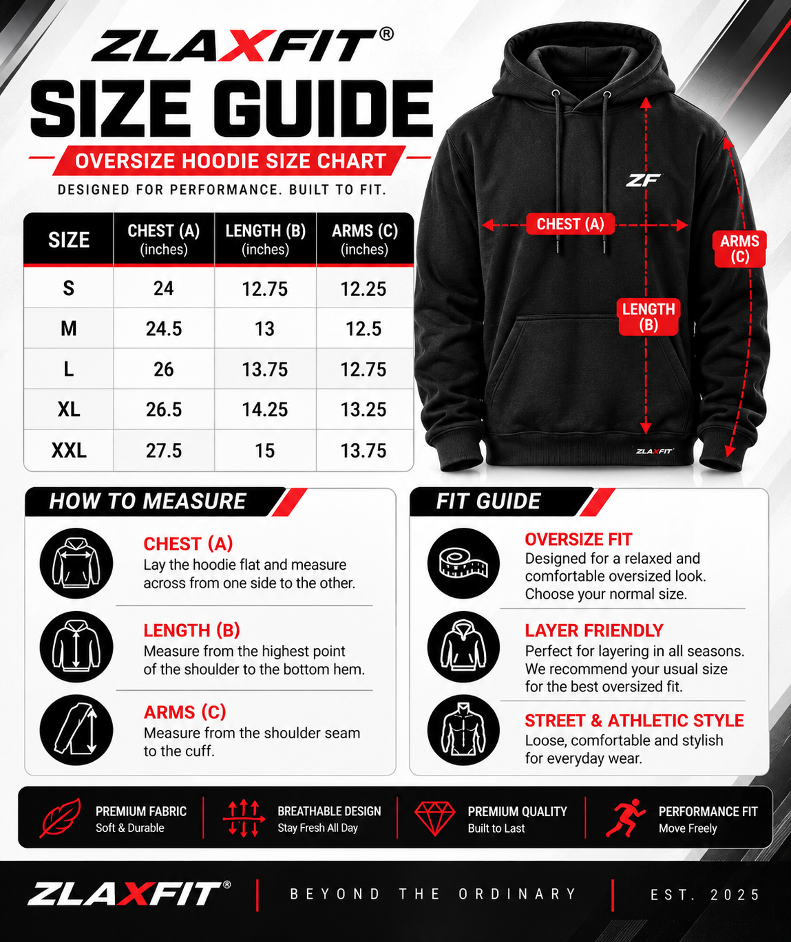 Toxic Reign Hoodie Size Guide