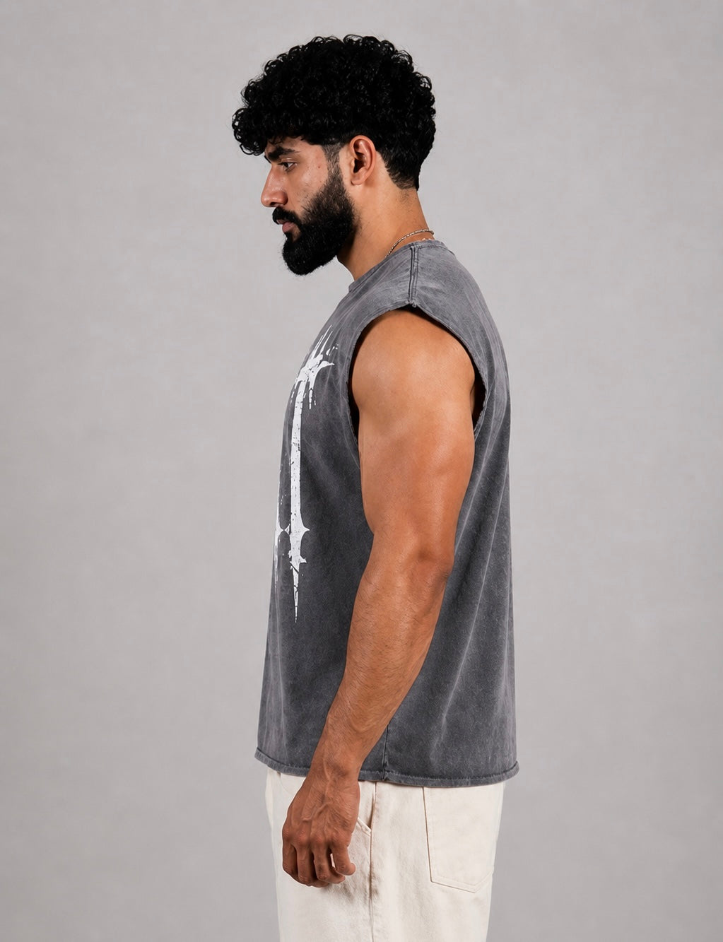Men’s acid wash gym tank top grey sleeveless fitness wear by Zlaxfit