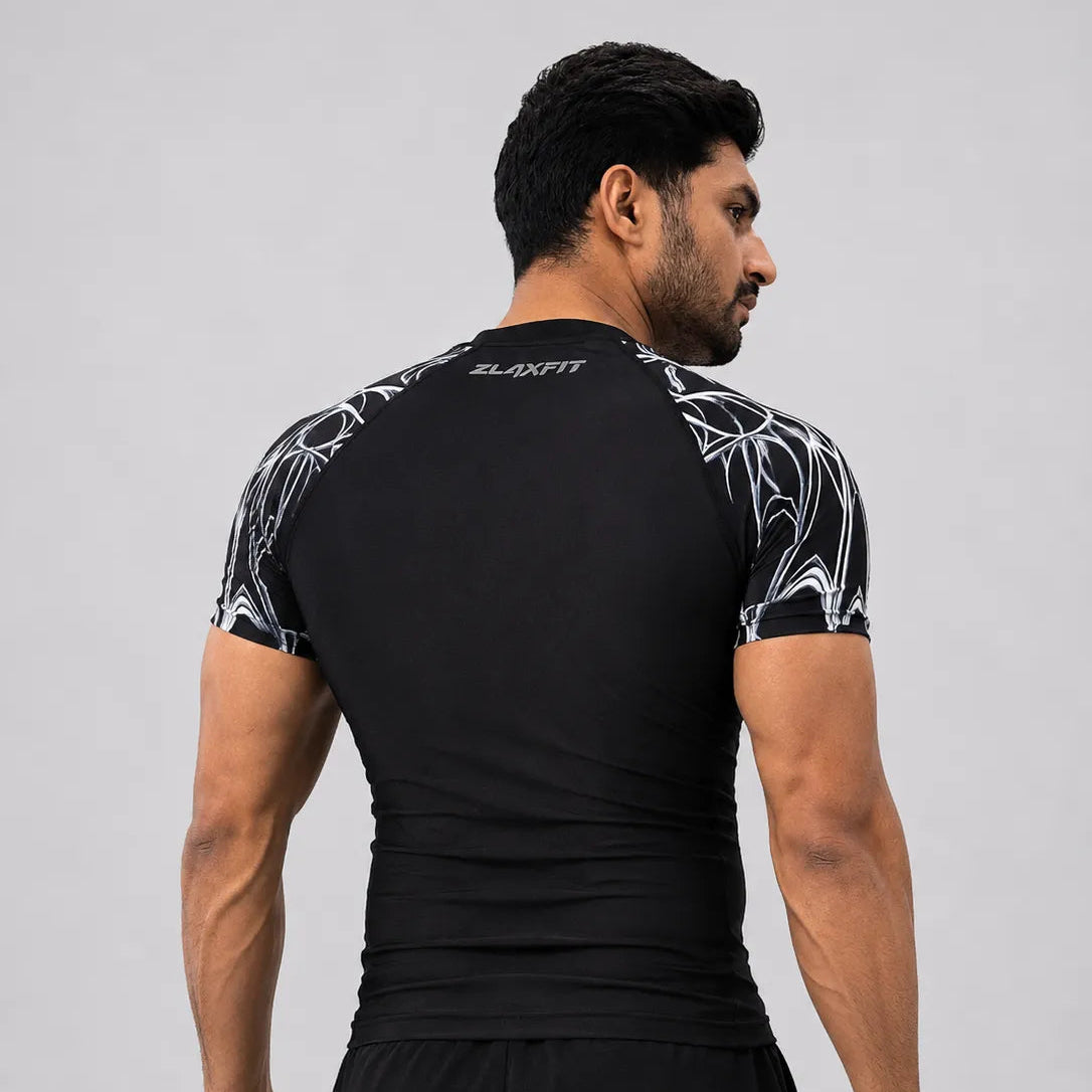 Modern gym shirt for men with spider web inspired athletic styling