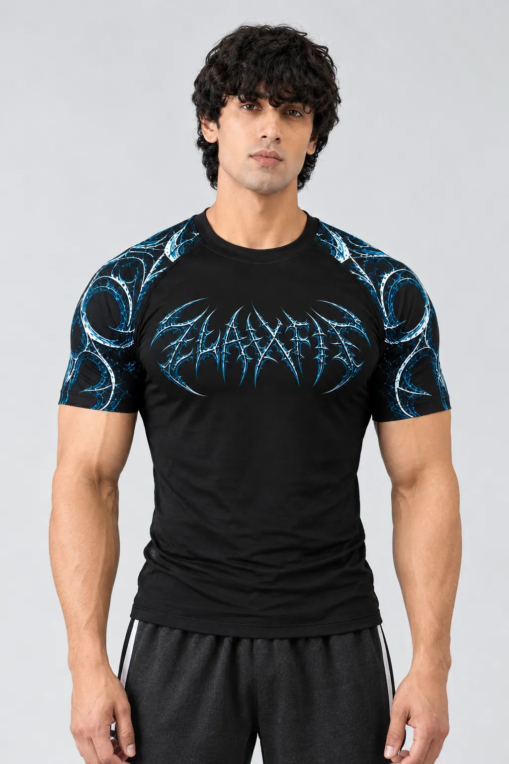 Black athletic compression shirt for men's workouts