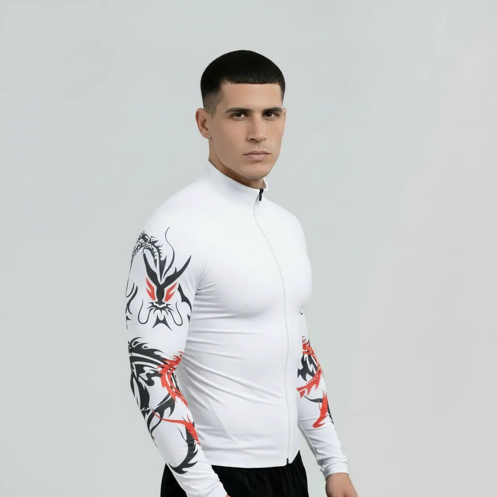 Full sleeve compression shirt white for men breathable gym clothing by Zlaxfit