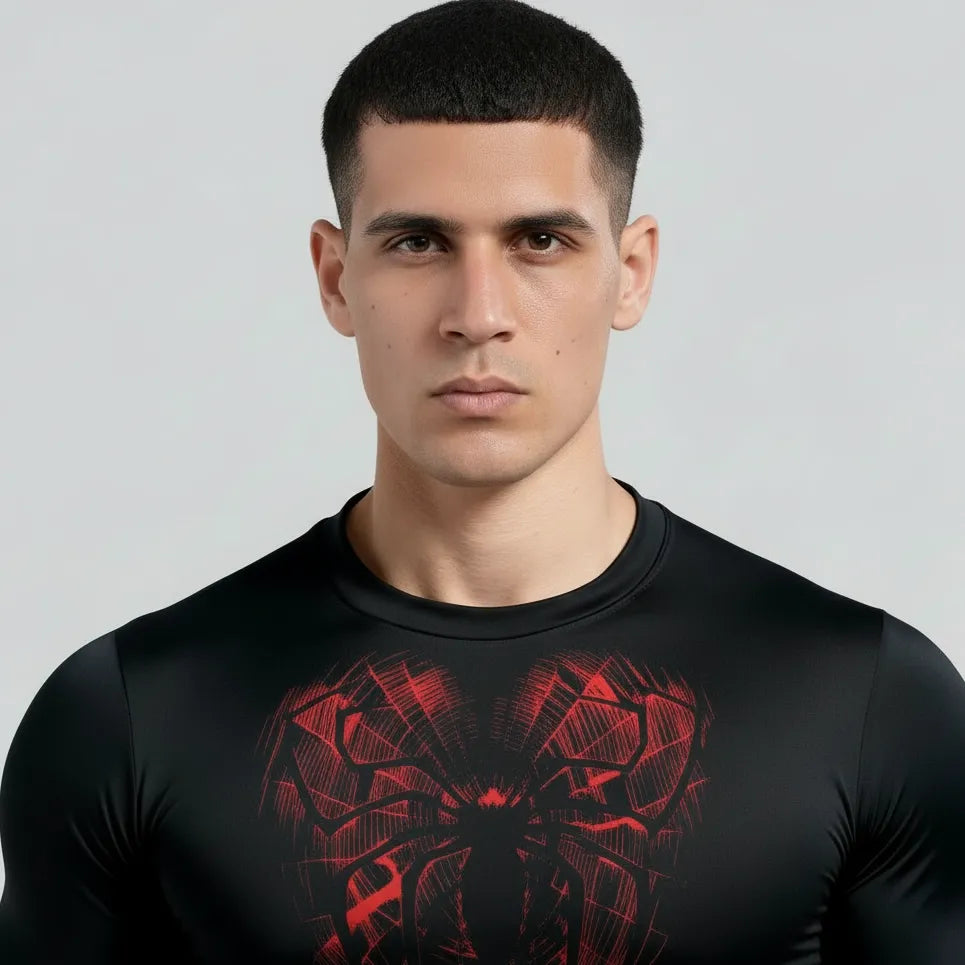 Black muscle-fit compression gym shirt by Zlaxfit