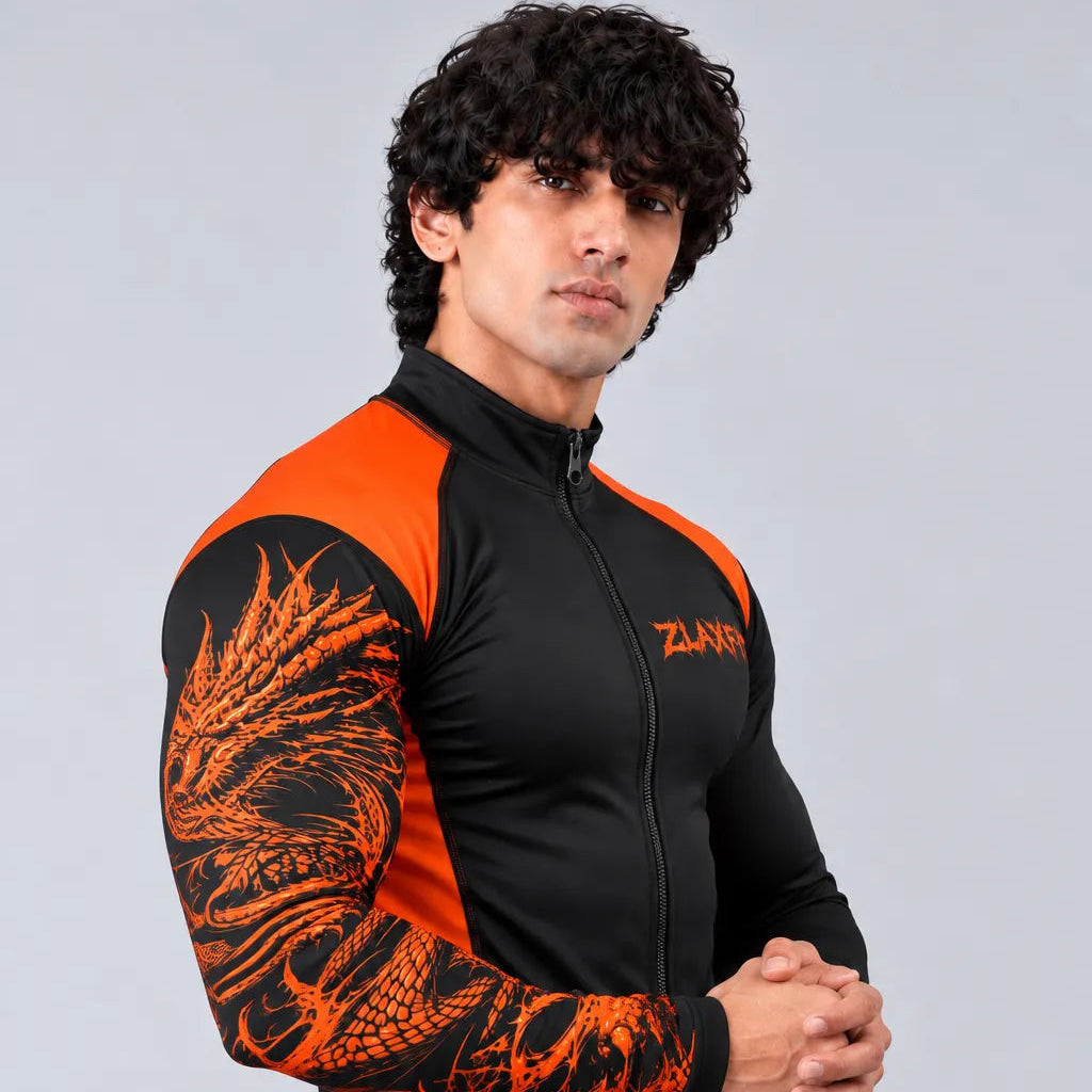 laxFit Kuro Divinity black and orange zip shirt jacket