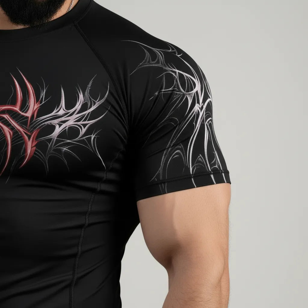 Athletic red compression top for men performance gym wear
