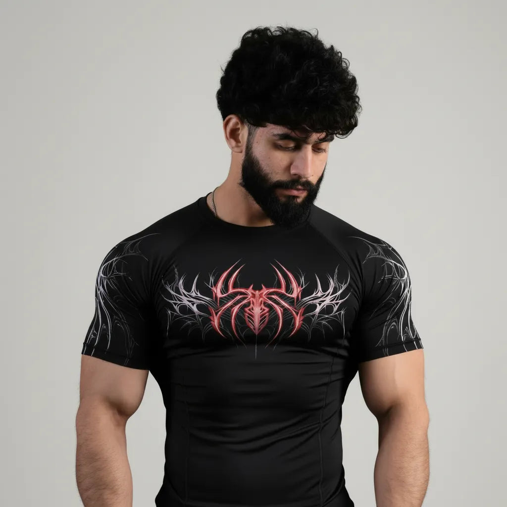 Red compression shirt for men breathable fitness clothing by Zlaxfit