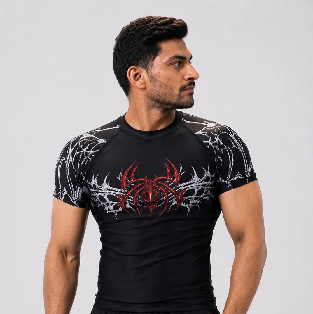 Red compression shirt for men breathable fitness clothing by Zlaxfit