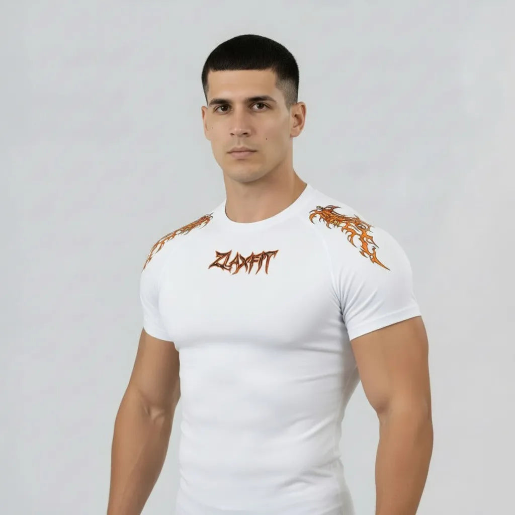 Short sleeve compression shirt white for men breathable fitness wear by Zlaxfit