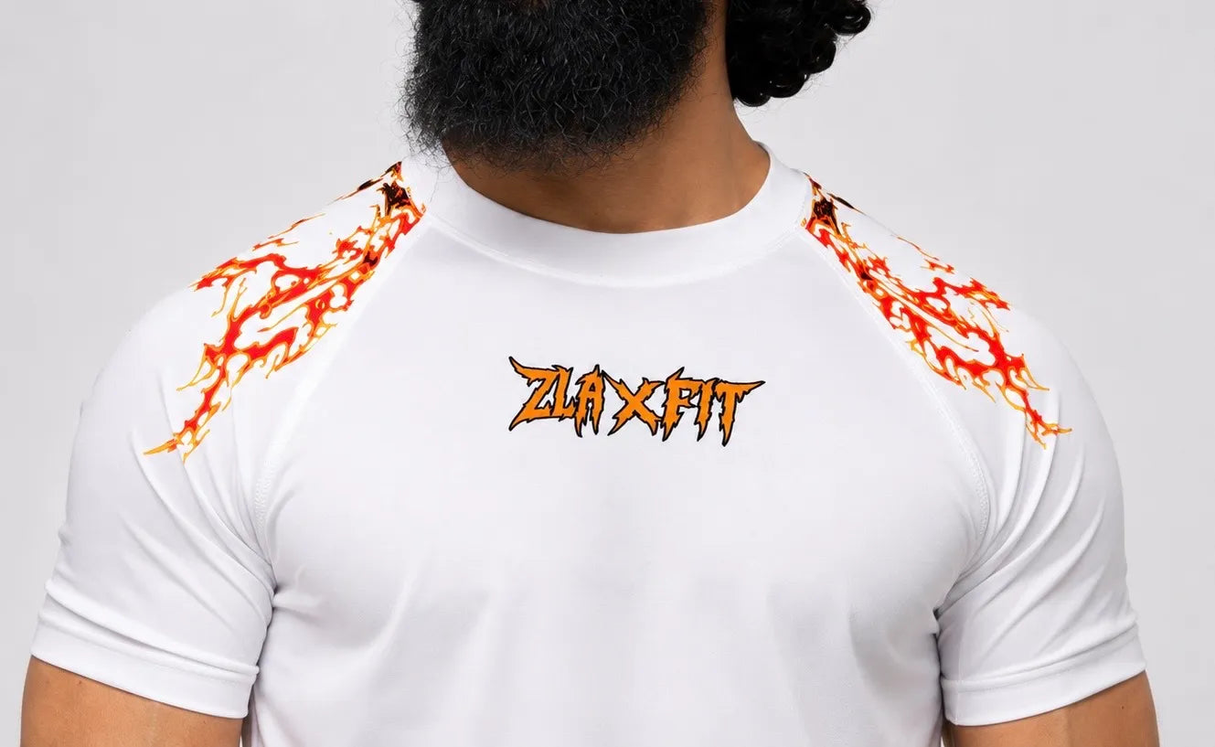 Short sleeve compression shirt white for men breathable fitness wear by Zlaxfit
