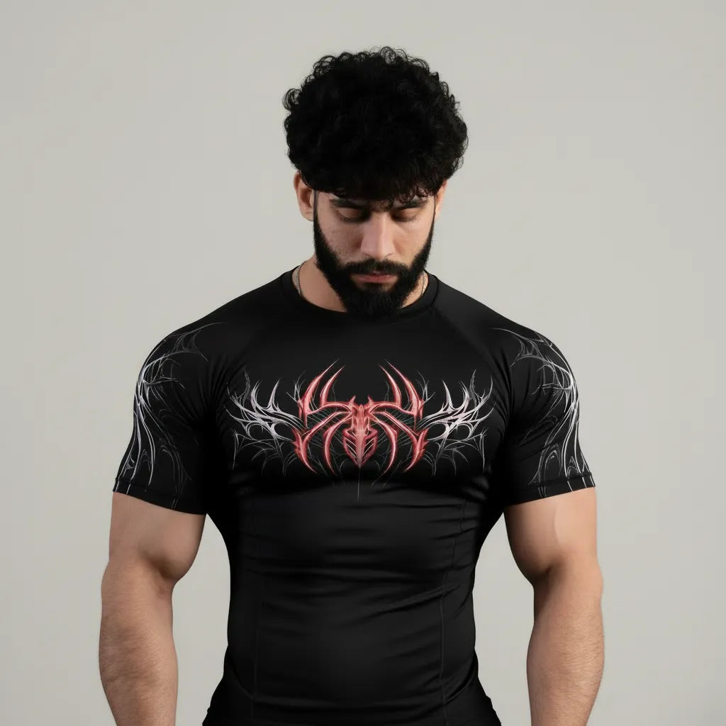Spider Web Compression T Shirt Red for men by Zlaxfit premium gym wear in Pakistan