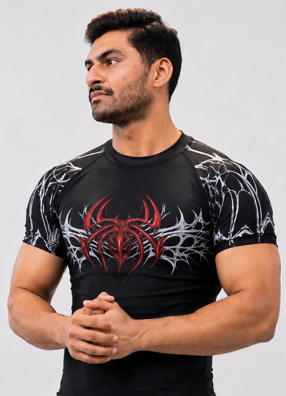Spider Web Compression T Shirt Red for men by Zlaxfit premium gym wear in Pakistan