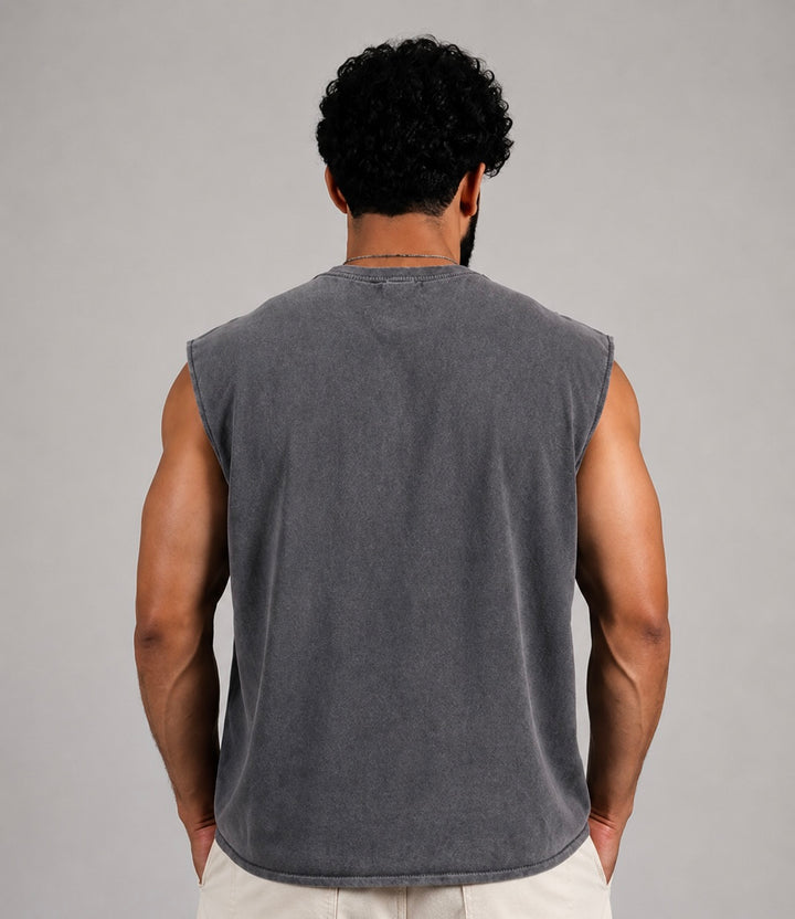 Modern streetwear gym tank for men acid wash sleeveless athletic fit