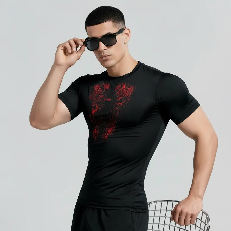 Modern gym compression shirt with Venom-inspired design