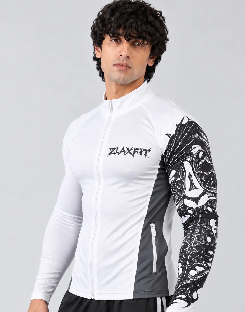 White zip-up training jacket for men
