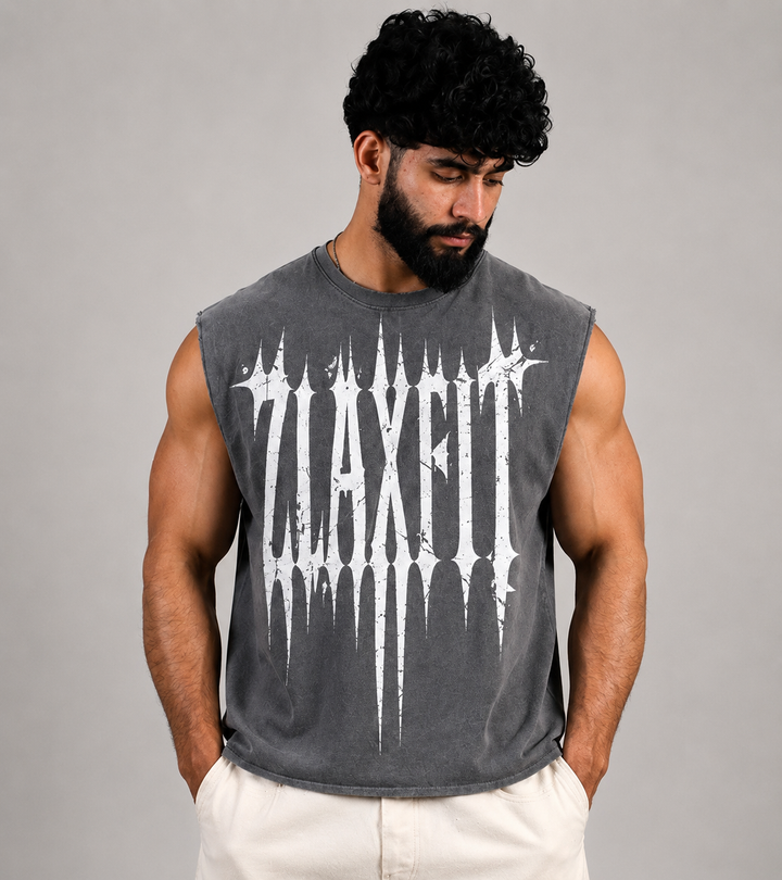 Acid Wash Cropped Tank Grey for men by Zlaxfit premium gym wear in Pakistan