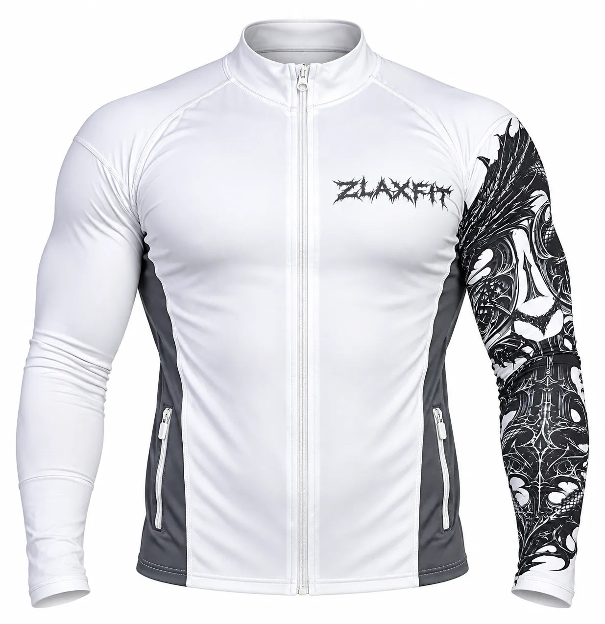 ZlaxFit white workout jacket with a full front zipper