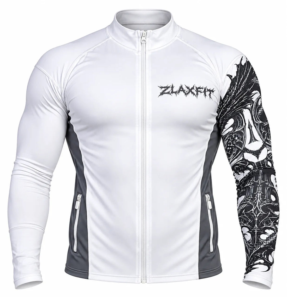 ZlaxFit white workout jacket with a full front zipper
